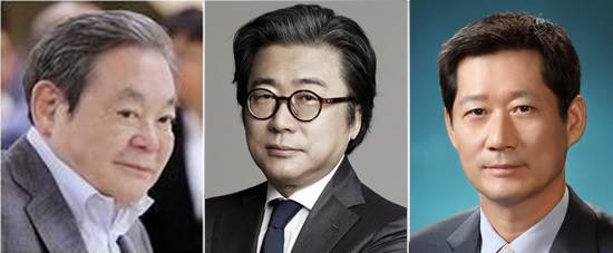 (왼쪽부터)이건희 삼성전자 회장, 조정호 메리츠금융지주 회장, 정몽윤 현대해상 회장.(사진=연합뉴스/각 사) 