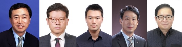 (왼쪽부터)안병덕 ㈜코오롱 대표, 유석진 코오롱인더스트리FnC부문 대표, 이규호 코오롱글로벌 자동차부문 부사장, 김영범 코오롱글로텍 대표, 이정윤 그린나래 대표. 