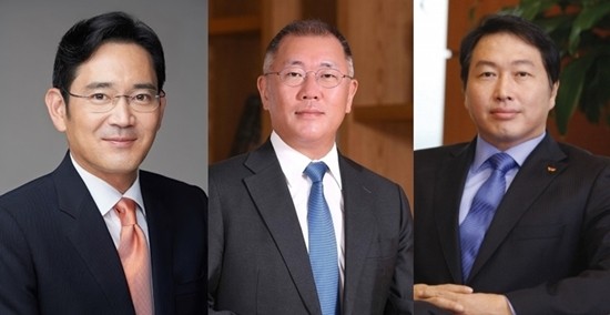 (왼쪽부터)이재용 삼성전자 부회장, 정의선 현대차 회장, 최태원 SK 회장. 