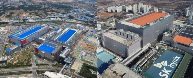 삼성전자 평택캠퍼스(왼쪽)와 SK하이닉스 이천 M16 공장 전경.<사진제공=각사>