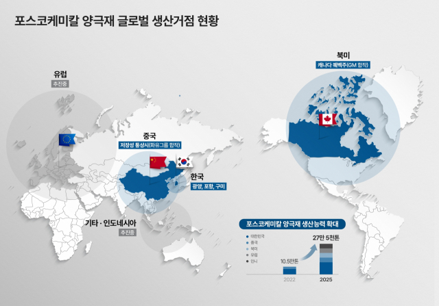 포스코케미칼 양극재 글로벌 생산거점 구축 현황. <사진제공=포스코케미칼>