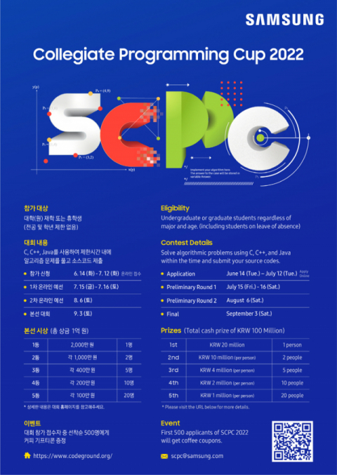 삼성전자, 대학생 프로그래밍 경진대회 'SCPC 2022' 참가자 모집