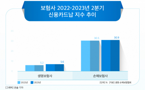 [그래픽] 보험사 2022-2023년 2분기 신용카드납 지수 추이