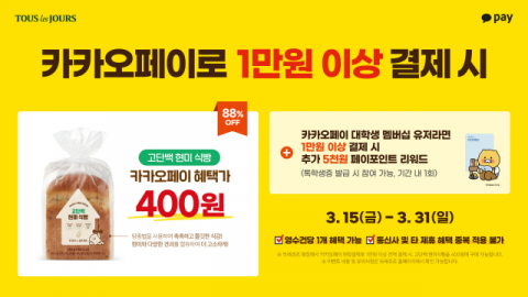 CJ푸드빌 뚜레쥬르, 카카오페이와 &lsquo;고단백 현미 식빵 400원&rsquo; 프로모션
