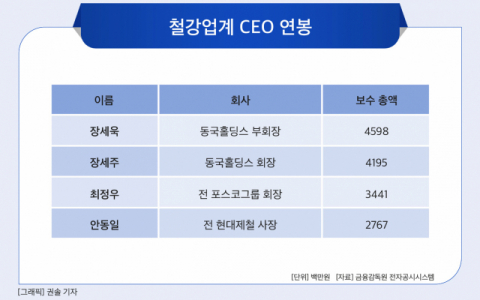 장세욱, 철강업계 &lsquo;연봉킹&rsquo;&hellip;업황 악화에도 지난해 45억원 수령 &nbsp;