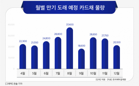 [그래픽] 월별 만기 도래 예정 카드채 물량
