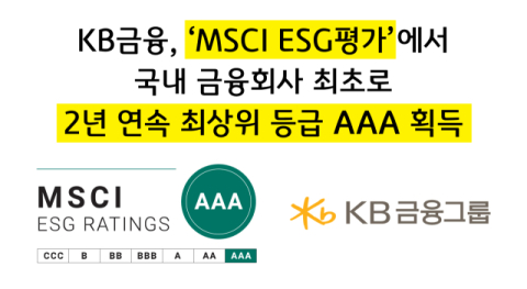 KB금융, ‘MSCI ESG평가’서 국내 금융회사 최초 2년 연속 최상위 등급 획득