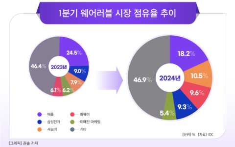 [그래픽] 1분기 웨어러블 시장 점유율 추이