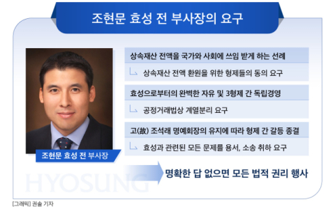 효성 차남 조현문, 상속재산 전액 공익재단 환원&hellip;&ldquo;계열분리,  지분조정 할 것&rdquo;