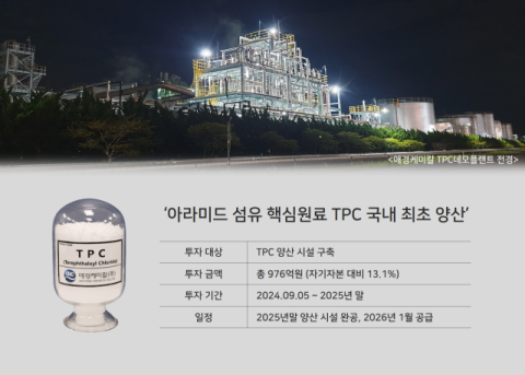 애경케미칼,  967억 투자 국내 최대 규모 TPC 구축&hellip;2026년 본격 양산