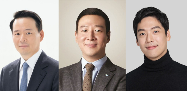 왼쪽부터 허진수 SPC 사장, 허희수 SPC 부사장, 담서원 오리온 전무 <사진제공=각사>