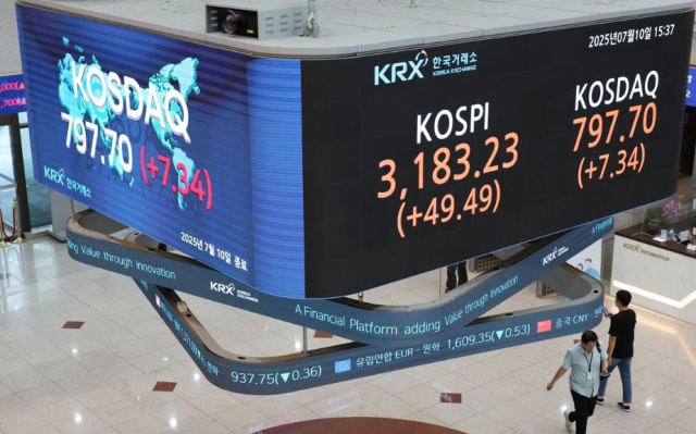 10일 서울 여의도 한국거래소 전광판에 코스피지수가 표시돼 있다. <사진=연합뉴스>