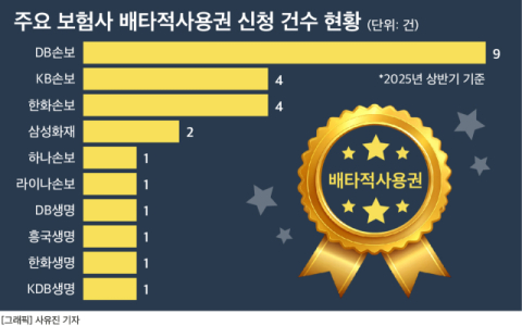보험상품 독점판매 권리 신청 1년새 2배 증가&hellip;올해 DB손보 9건 획득 &lsquo;최다&rsquo;