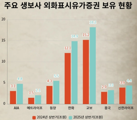 보험업계, 외화표시유가증권 늘리며 &lsquo;수익&middot;위험 관리&rsquo;&hellip;1위 AIA생명 62% 증가