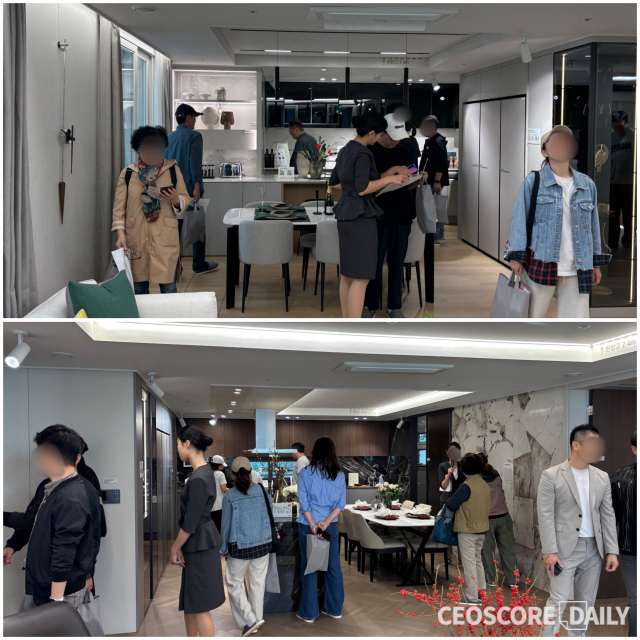 17일 김포 사우동 일대 마련된 김포풍무호반써밋 견본주택 내 마련된 전용면적 84㎡B(위)·112㎡A(아래) 유닛.<사진=박수연 기자>