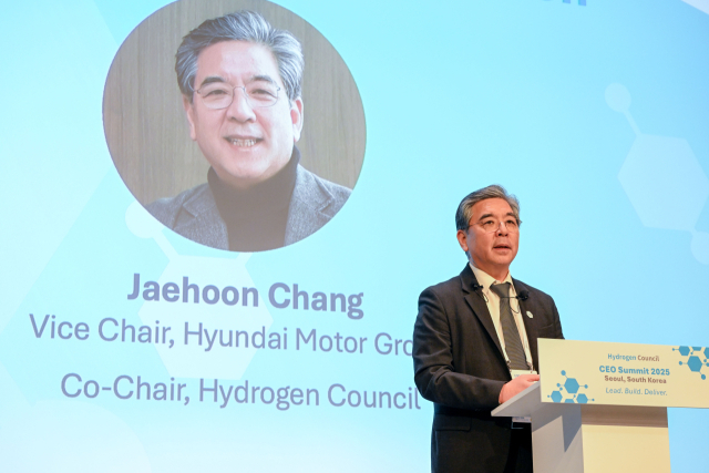 ‘수소위원회 CEO Summit’에서 장재훈 현대차그룹 부회장이 발언하고 있다.<사진제공=현대차그룹>