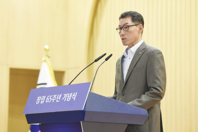 장민영 IBK기업은행장이 지난달 31일 열린 기업은행 창립 65주년 기념식서 기념사를 발표하고 있다. <사진=IBK기업은행>