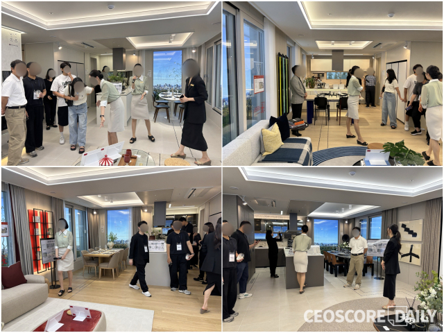7일 방문객들이 전남광주 북구 임동 일대 챔피언스시티 1차 견본주택에 마련된 유닛을 살펴보고 있다. <사진=박수연 기자>
