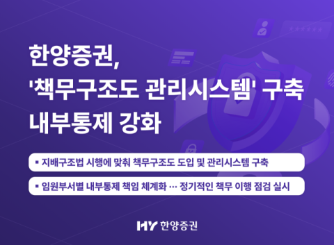 한양증권, &lsquo;책무구조도 관리시스템&rsquo; 구축