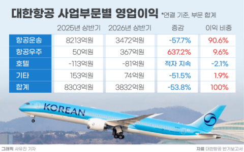 [그래픽] 대한항공 사업부문별 영업이익