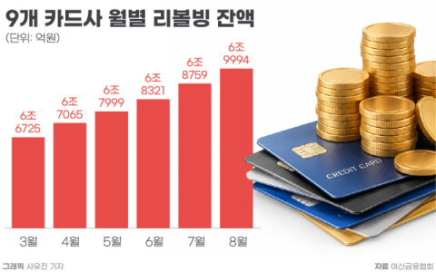 BC카드 제외한 8개사가 증가&hellip;리볼빙 잔액 7조원 육박, 5개월 연속 증가
