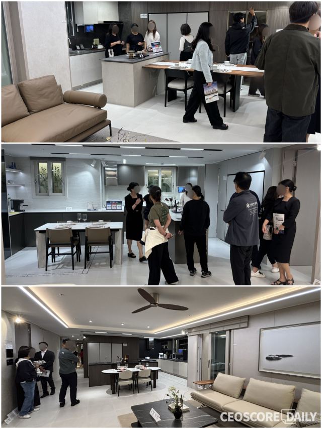 8일 경기도 화성시 만세구 향남읍 일대 마련된 향남역그로브스위첸 견본주택 내 유닛 모습. 위부터 84㎡B와 84㎡A, 107㎡B 타입. <사진=박수연 기자>