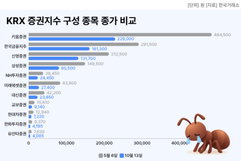KRX 증권지수 고점 대비 &lsquo;반토막&rsquo;&hellip;NH투자증권만 30%대 하락 &lsquo;선방&rsquo;