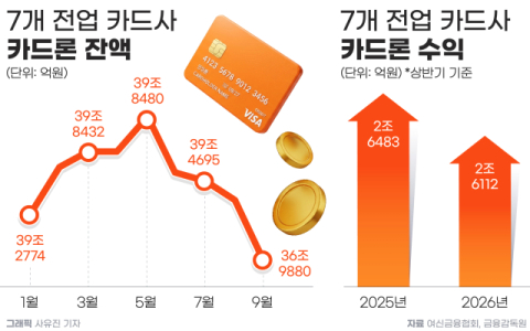 현대카드 제외 6개사 카드론 잔액 모두 줄어&hellip;카드사 수익 확보 부담&uarr;